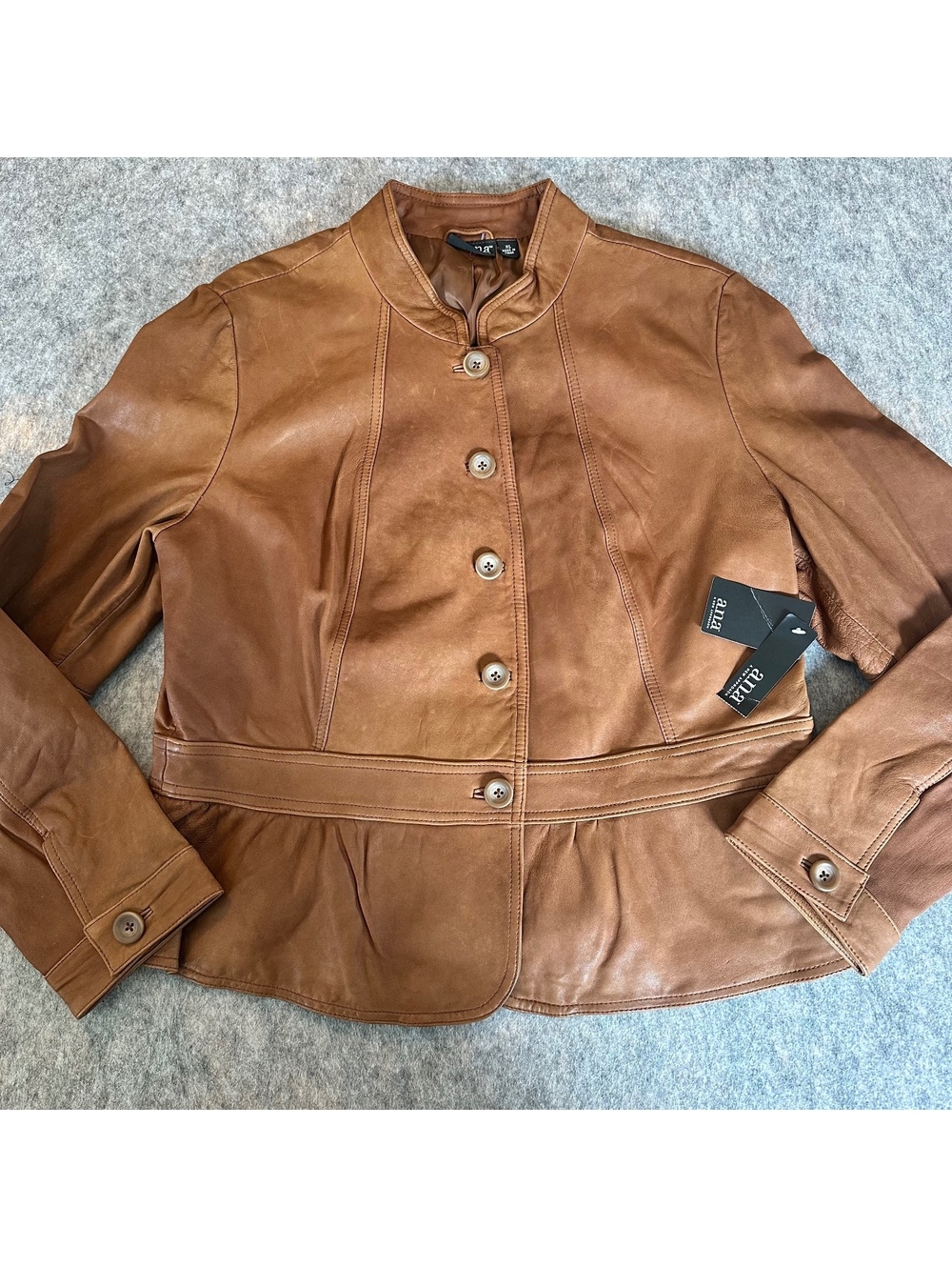 NWT a.n.a Brown Leather Peplum Jacket Biker Chic XL
